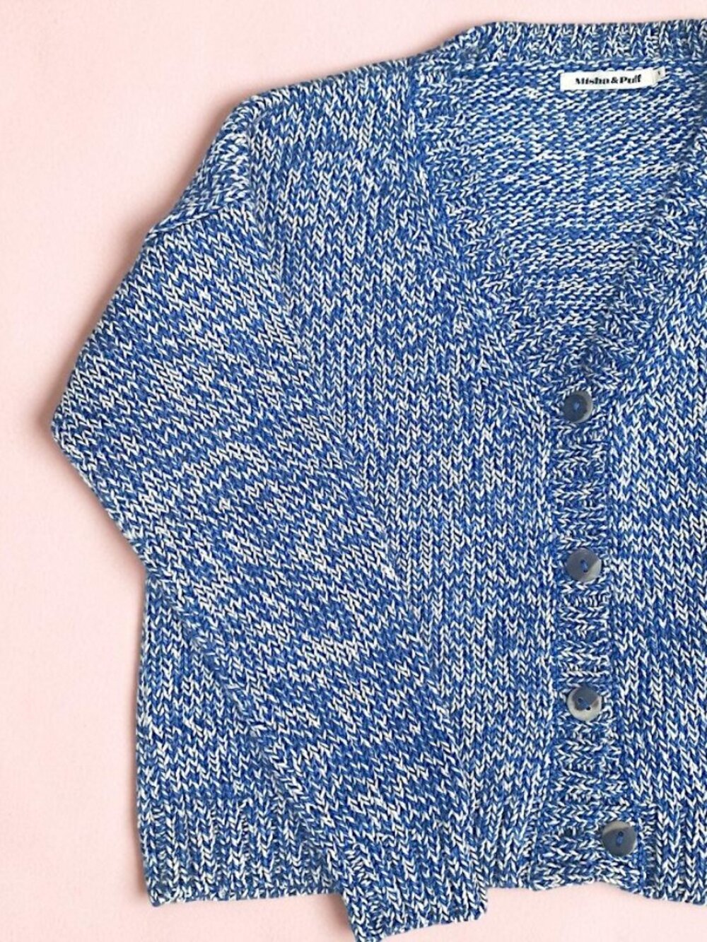 Rare Misha & Puff Adult Merino Wool Blue Marl Box Knit Cardigan Sweater